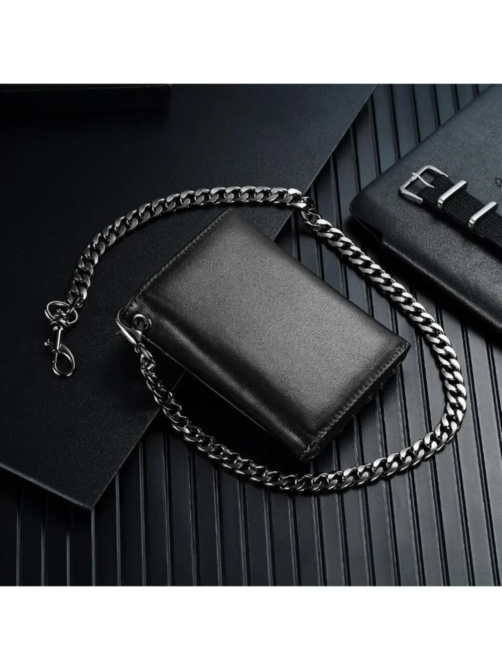 Genuine Leather Trifold Wallet for Men | RFID Blocking, Chain, Zipper Coin